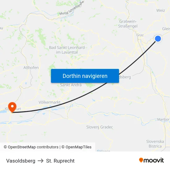 Vasoldsberg to St. Ruprecht map