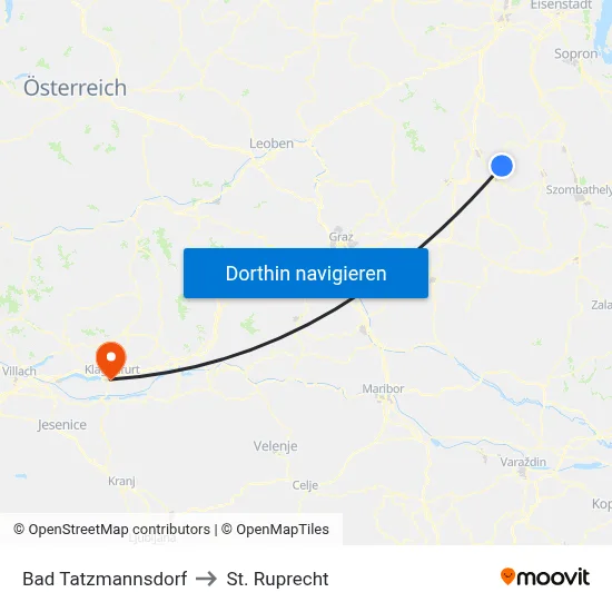 Bad Tatzmannsdorf to St. Ruprecht map