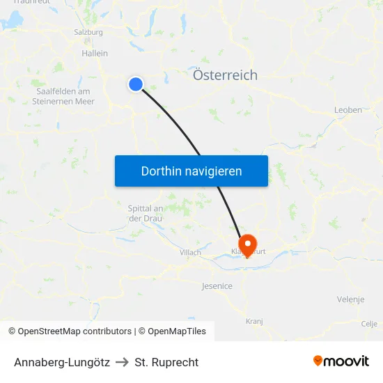 Annaberg-Lungötz to St. Ruprecht map