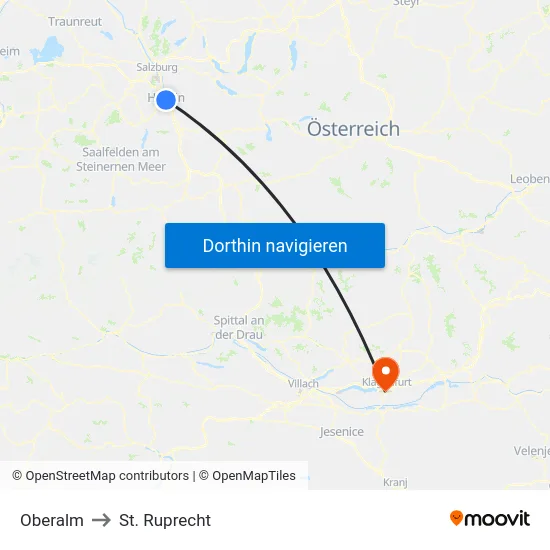 Oberalm to St. Ruprecht map