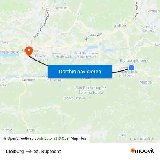 Bleiburg to St. Ruprecht map