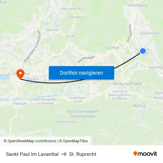 Sankt Paul Im Lavanttal to St. Ruprecht map