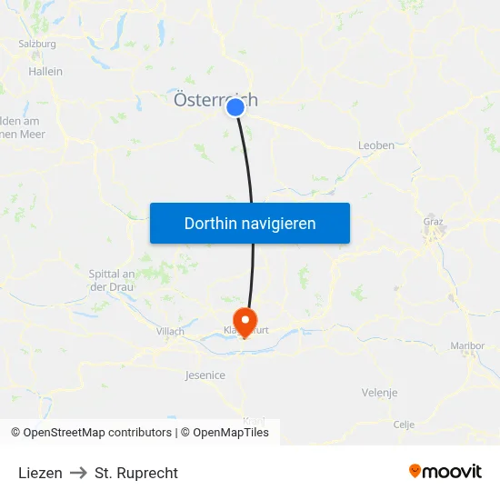 Liezen to St. Ruprecht map