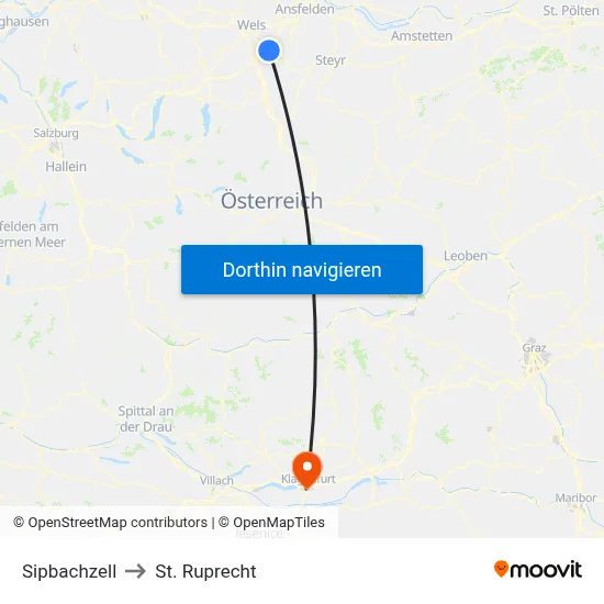 Sipbachzell to St. Ruprecht map