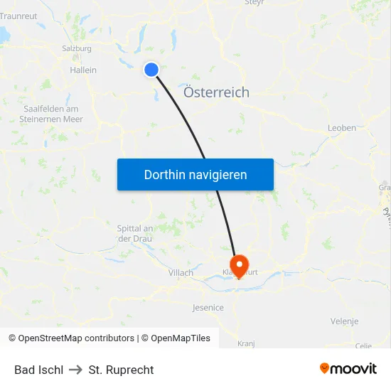 Bad Ischl to St. Ruprecht map