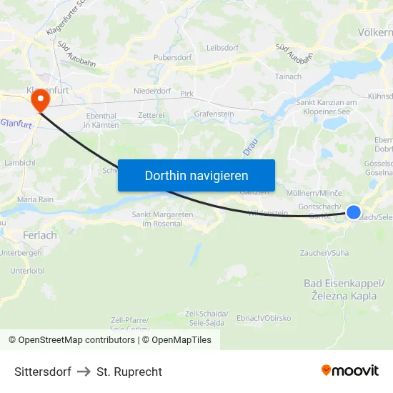 Sittersdorf to St. Ruprecht map