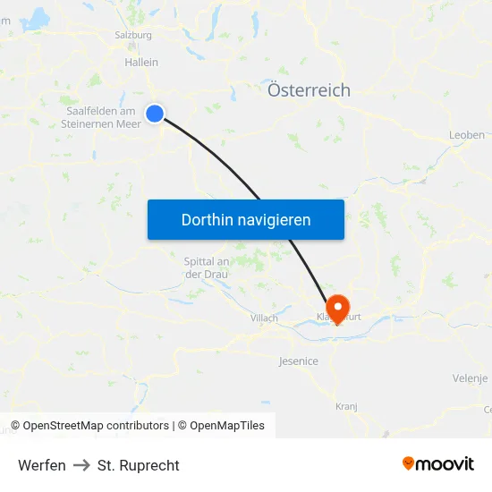 Werfen to St. Ruprecht map