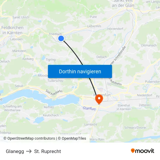 Glanegg to St. Ruprecht map