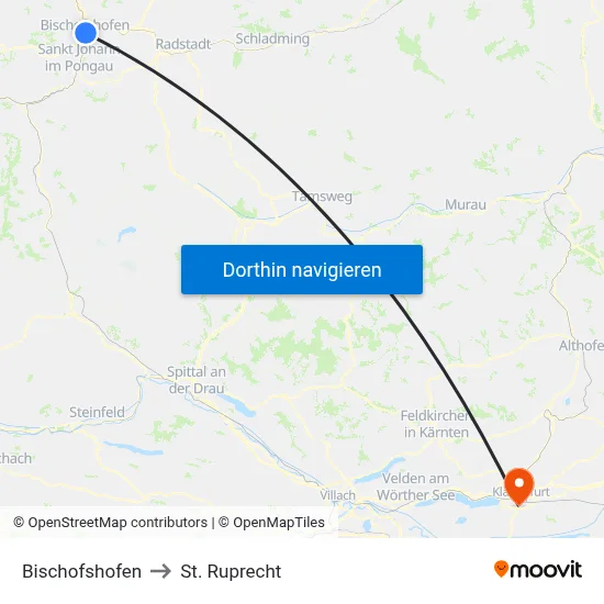 Bischofshofen to St. Ruprecht map