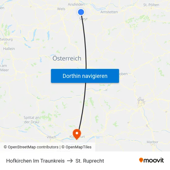Hofkirchen Im Traunkreis to St. Ruprecht map