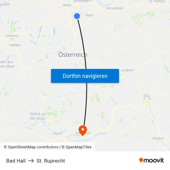 Bad Hall to St. Ruprecht map