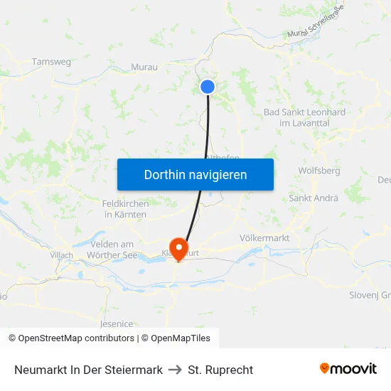 Neumarkt In Der Steiermark to St. Ruprecht map