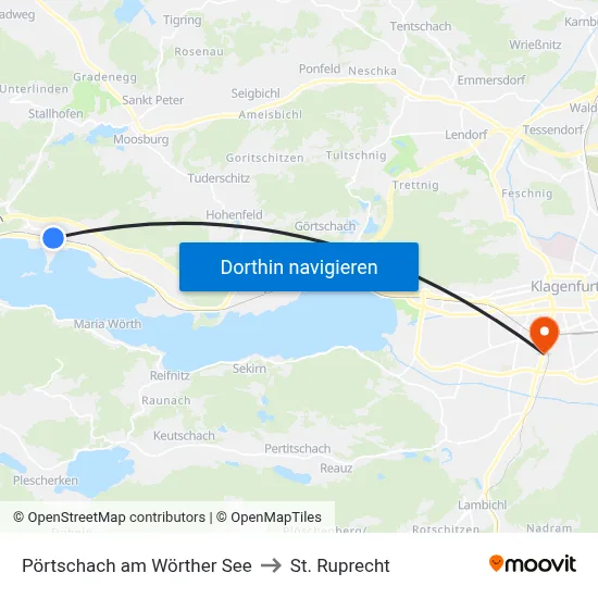 Pörtschach am Wörther See to St. Ruprecht map