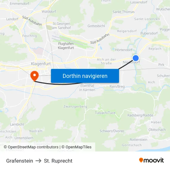 Grafenstein to St. Ruprecht map