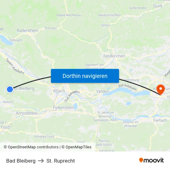 Bad Bleiberg to St. Ruprecht map