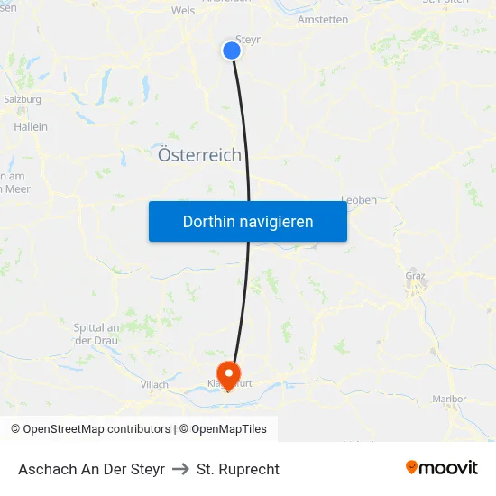 Aschach An Der Steyr to St. Ruprecht map