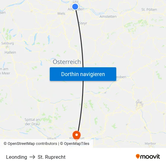 Leonding to St. Ruprecht map