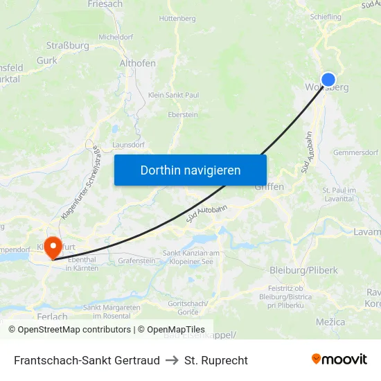 Frantschach-Sankt Gertraud to St. Ruprecht map