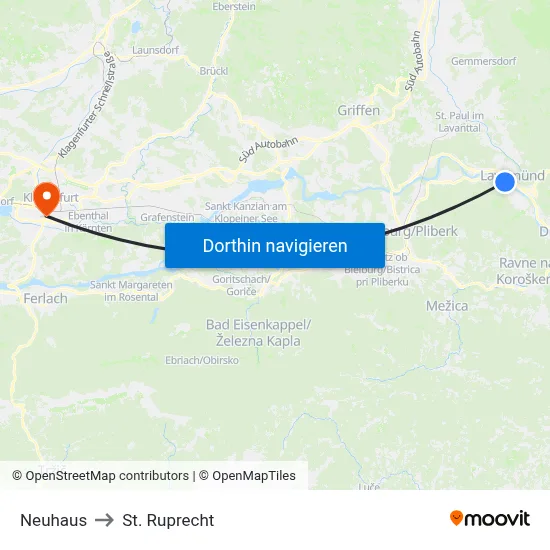 Neuhaus to St. Ruprecht map