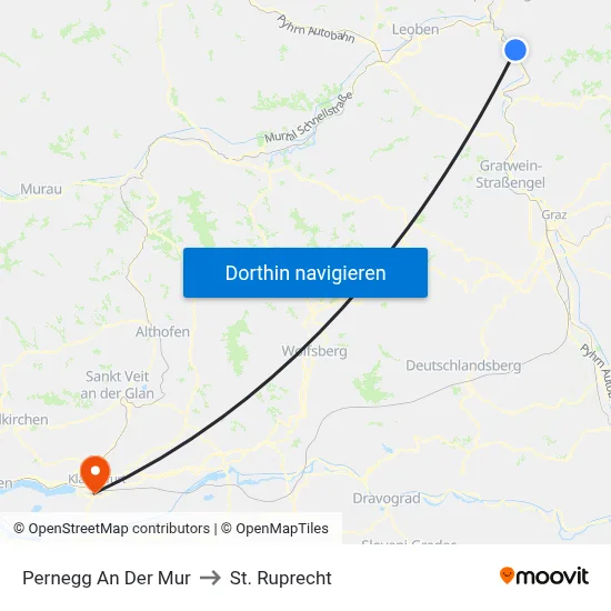 Pernegg An Der Mur to St. Ruprecht map