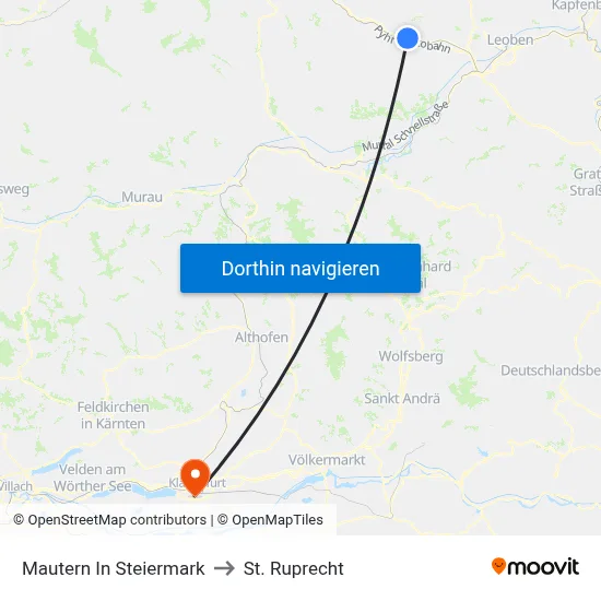 Mautern In Steiermark to St. Ruprecht map