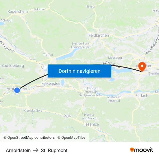 Arnoldstein to St. Ruprecht map