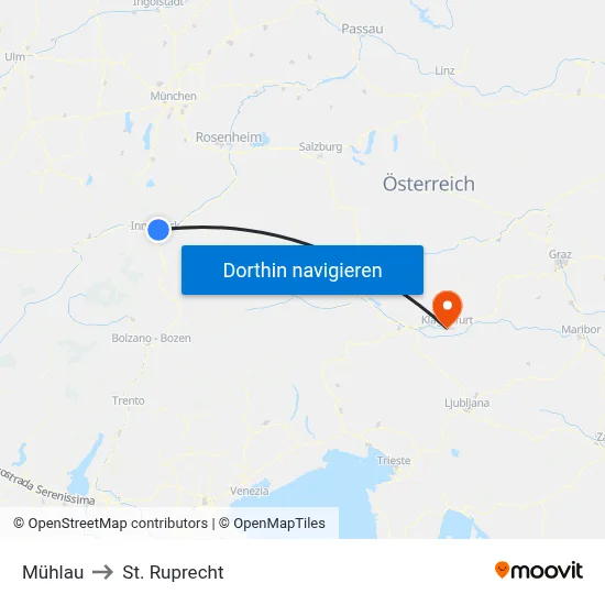 Mühlau to St. Ruprecht map