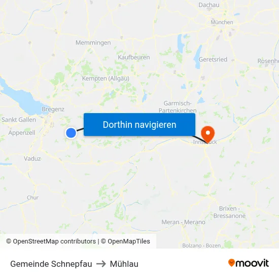 Gemeinde Schnepfau to Mühlau map
