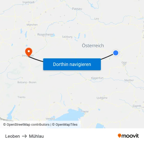 Leoben to Mühlau map