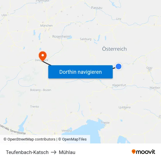 Teufenbach-Katsch to Mühlau map