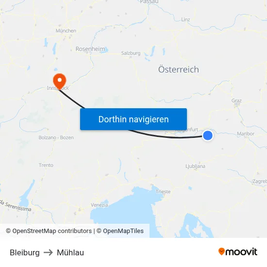 Bleiburg to Mühlau map