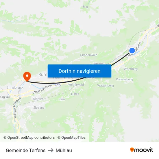 Gemeinde Terfens to Mühlau map