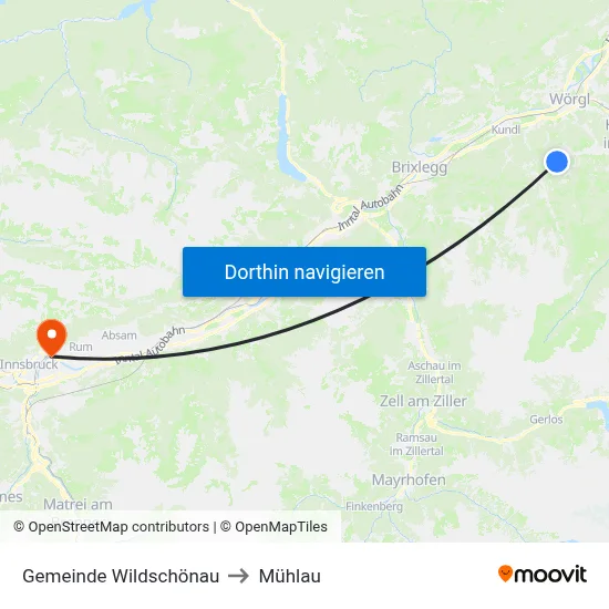 Gemeinde Wildschönau to Mühlau map