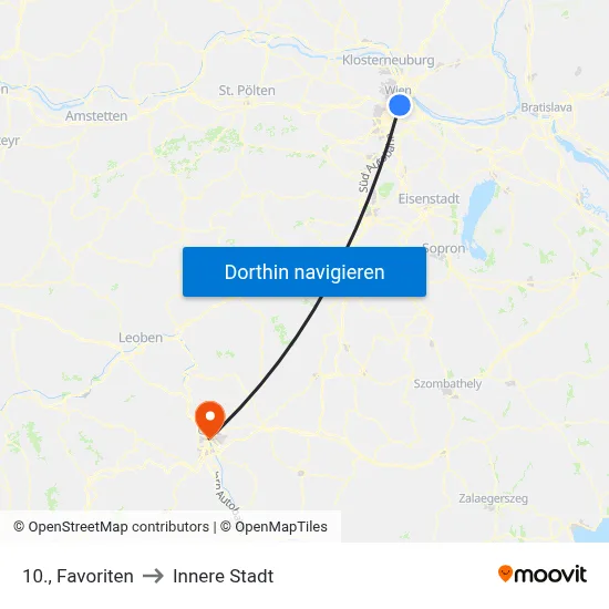 10., Favoriten to Innere Stadt map