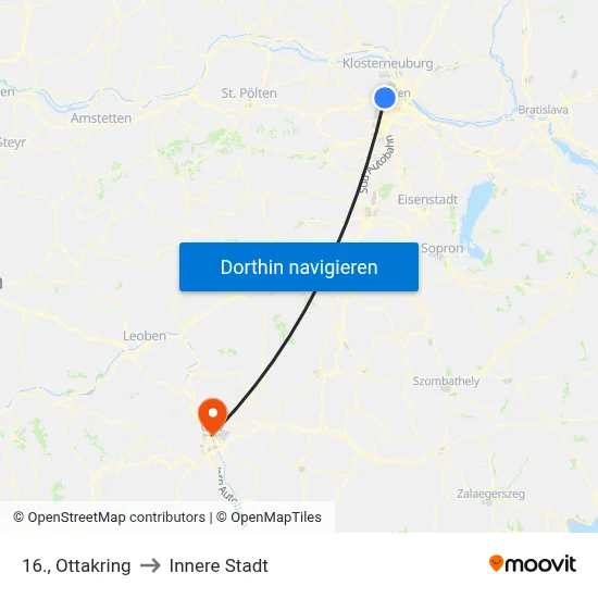 16., Ottakring to Innere Stadt map