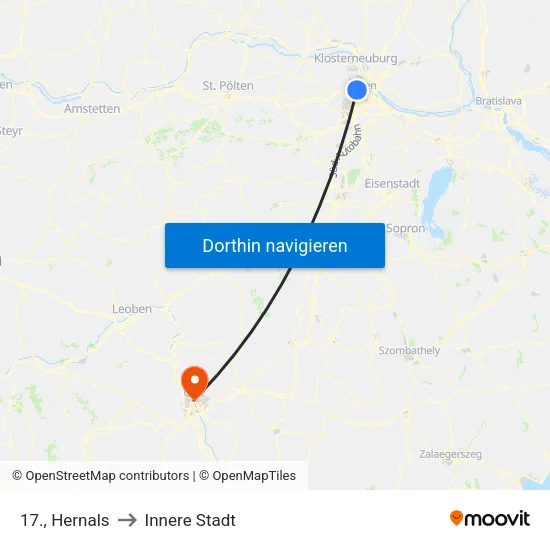 17., Hernals to Innere Stadt map