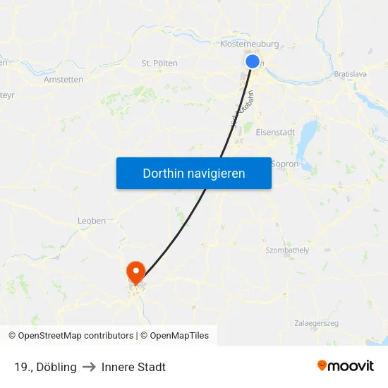 19., Döbling to Innere Stadt map