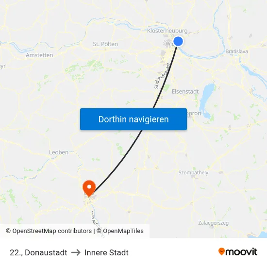 22., Donaustadt to Innere Stadt map