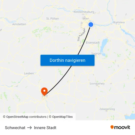 Schwechat to Innere Stadt map