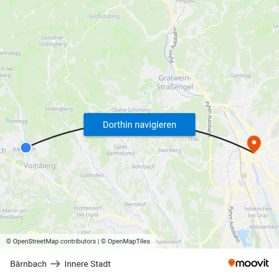 Bärnbach to Innere Stadt map