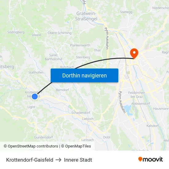 Krottendorf-Gaisfeld to Innere Stadt map