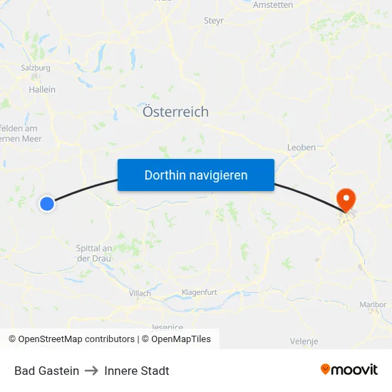 Bad Gastein to Innere Stadt map