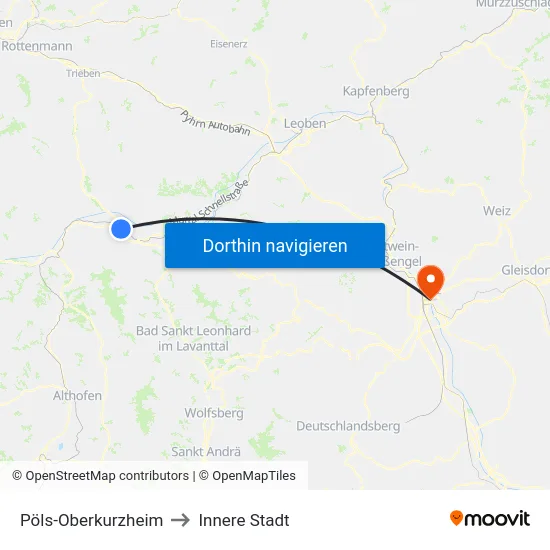 Pöls-Oberkurzheim to Innere Stadt map