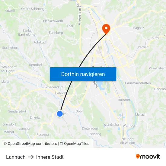 Lannach to Innere Stadt map