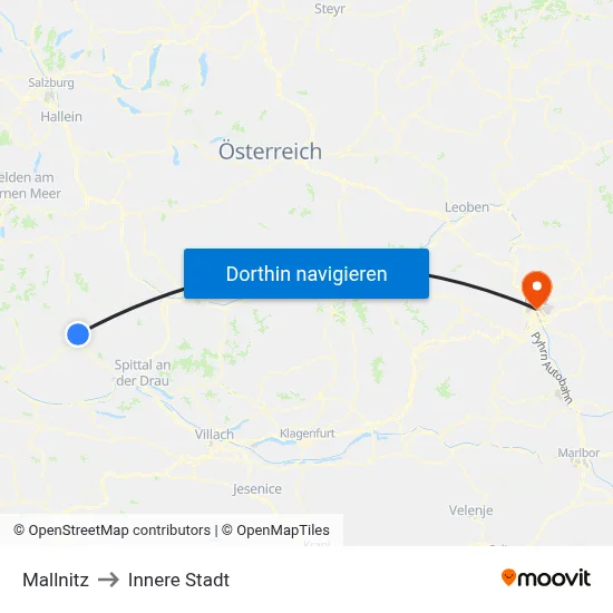 Mallnitz to Innere Stadt map