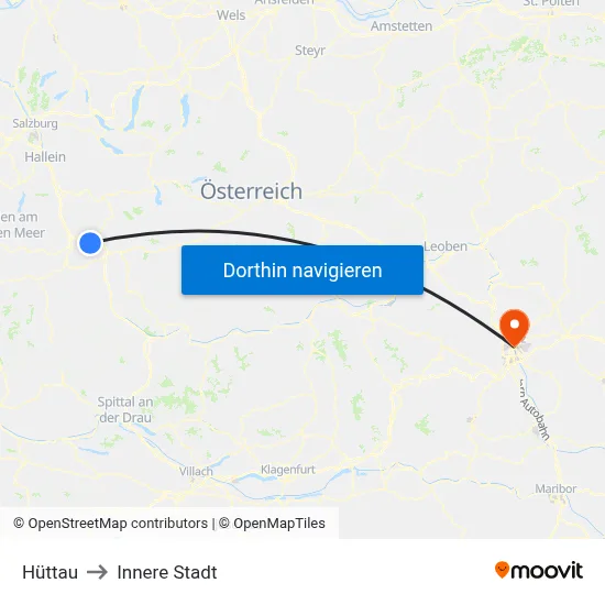 Hüttau to Innere Stadt map