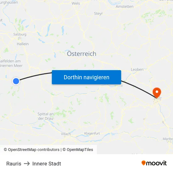 Rauris to Innere Stadt map