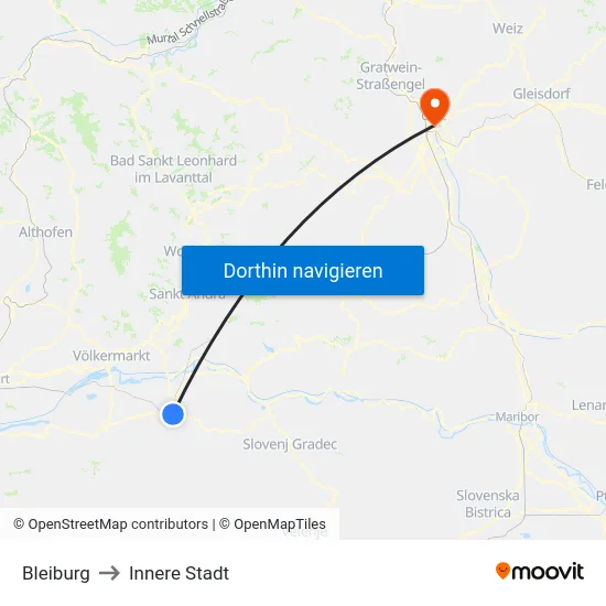Bleiburg to Innere Stadt map