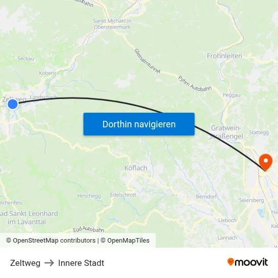 Zeltweg to Innere Stadt map