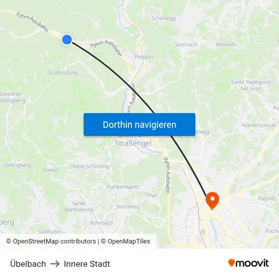 Übelbach to Innere Stadt map